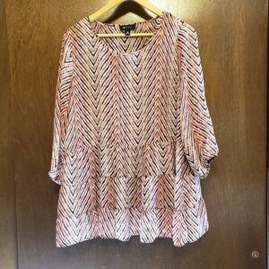 AB Studio Sheer Chevron Striped Ruffled Blouse